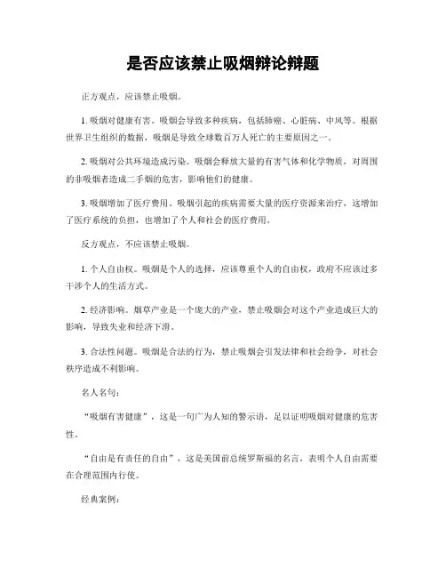 是否应该禁止吸烟辩论辩题