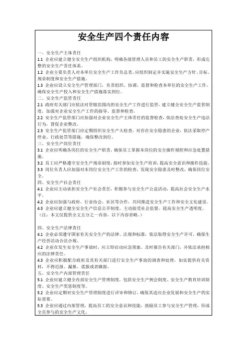 安全生产四个责任内容