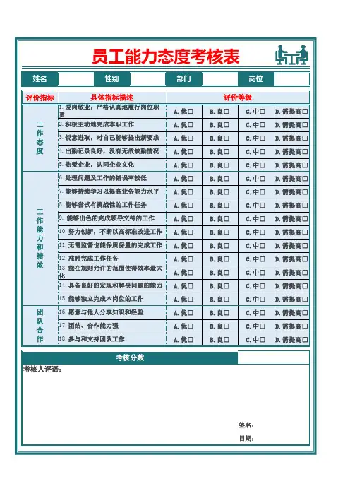 员工能力态度考核表
