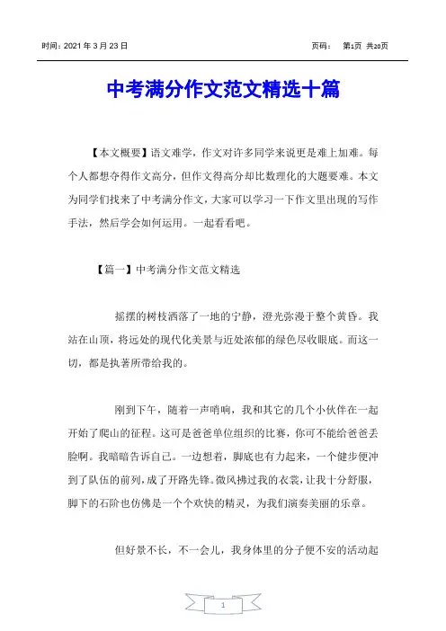 【中考】中考满分作文范文精选十篇