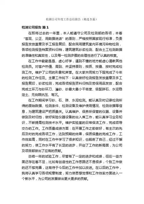 检测公司年度工作总结报告（精选5篇）