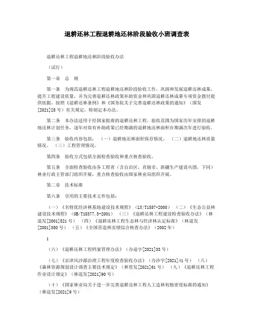 退耕还林工程退耕地还林阶段验收小班调查表