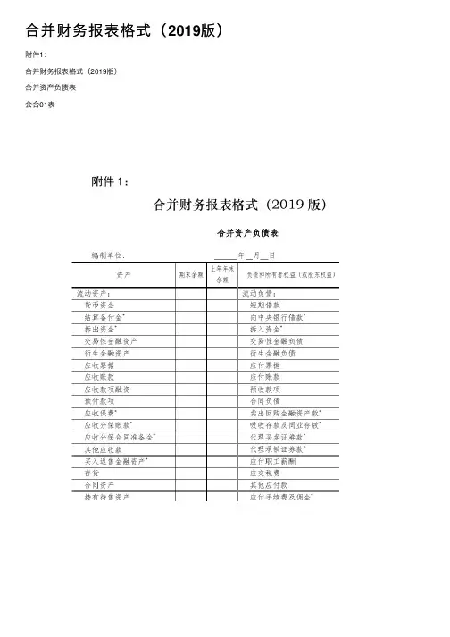 合并财务报表格式（2019版）