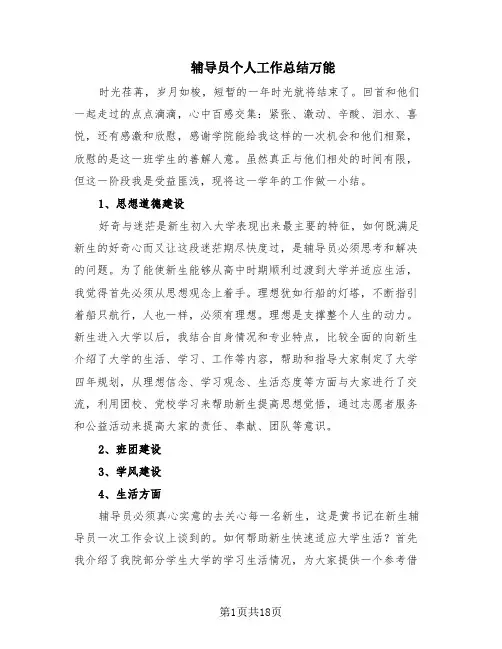 辅导员个人工作总结万能(7篇)
