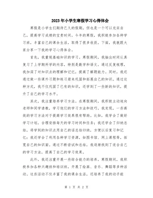 2023年小学生寒假学习心得体会
