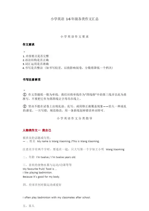 小学英语 1-6 年级各类作文汇总