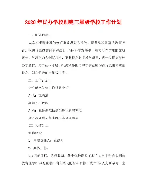 2020年民办学校创建三星级学校工作计划