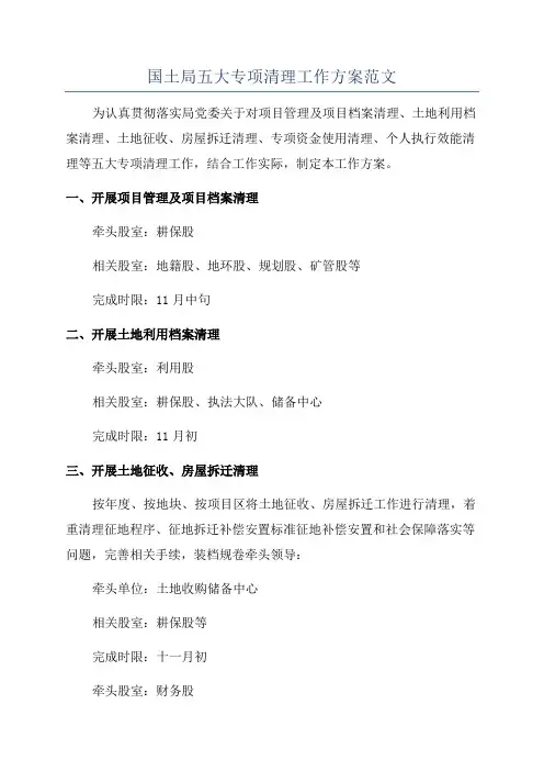 国土局五大专项清理工作方案范文