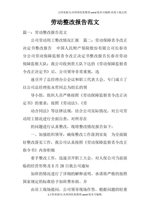 劳动整改报告范文