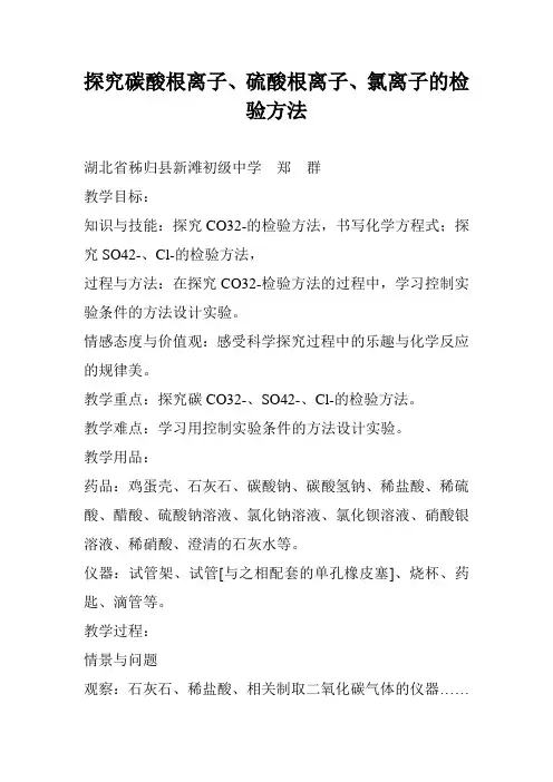 探究碳酸根离子、硫酸根离子、氯离子的检验方法