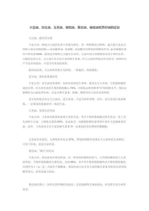 大豆油、花生油、玉米油、调和油、葵花油、橄榄油和茶籽油