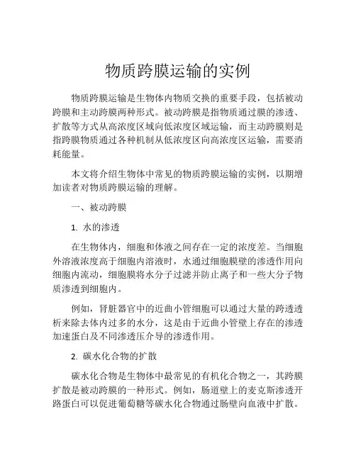 物质跨膜运输的实例