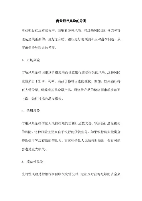 商业银行风险的分类