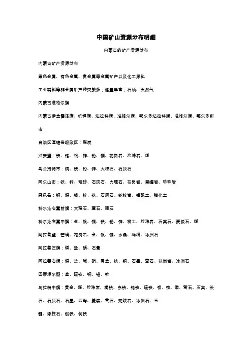 中国矿山资源分布明细