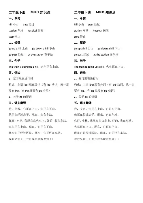 外研社二年级下册M8U1知识点