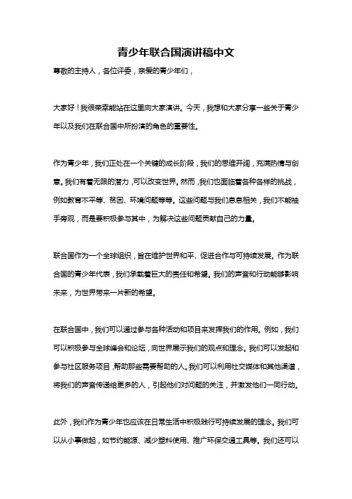 青少年联合国演讲稿中文