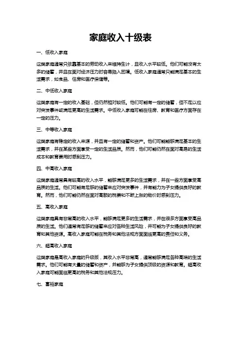 家庭收入十级表出炉