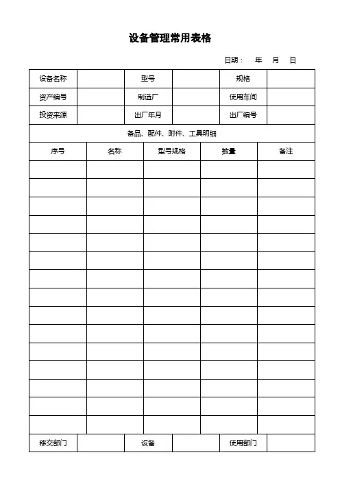 设备管理常用表格