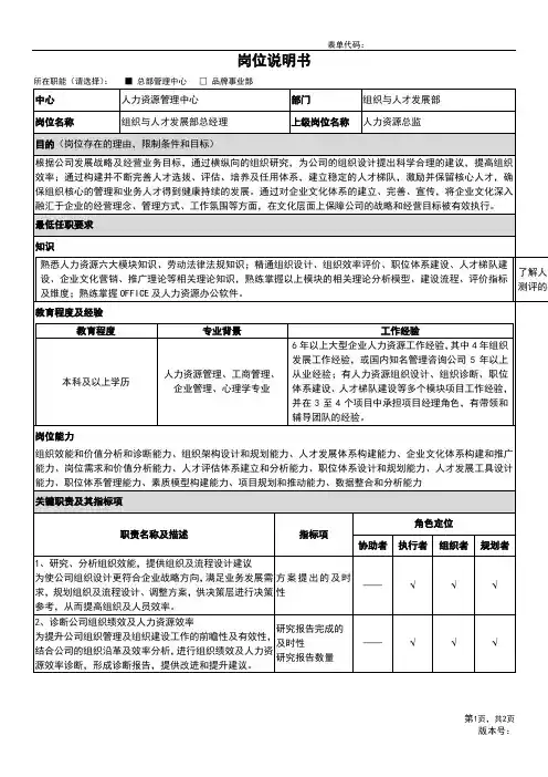 01-岗位说明书-组织与人才发展部-组织与人才发展经理级
