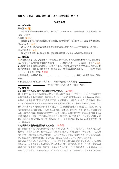 沉积相考试