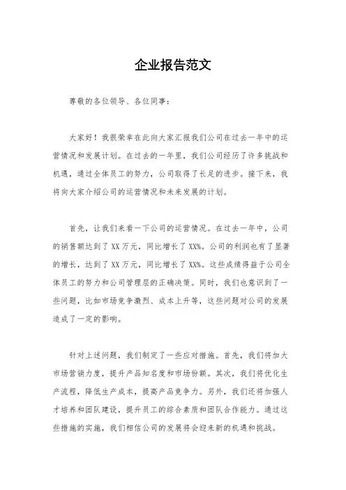 企业报告范文