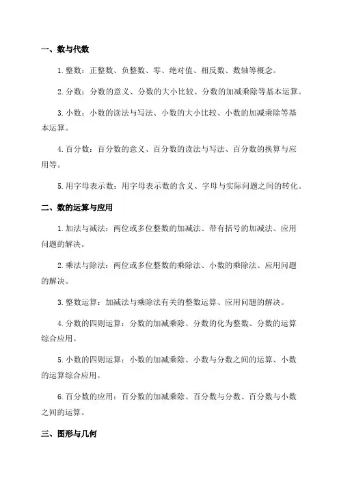 六年级数学知识点梳理归纳