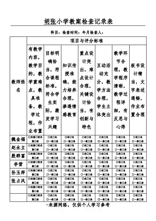 8小学作业检查记录表_小学教案检查记录表