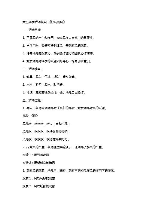 大班科学活动教案：《好玩的风》