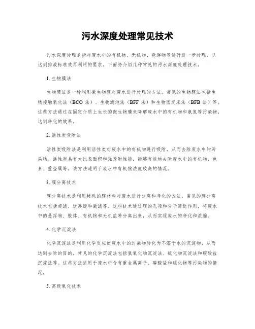 污水深度处理常见技术