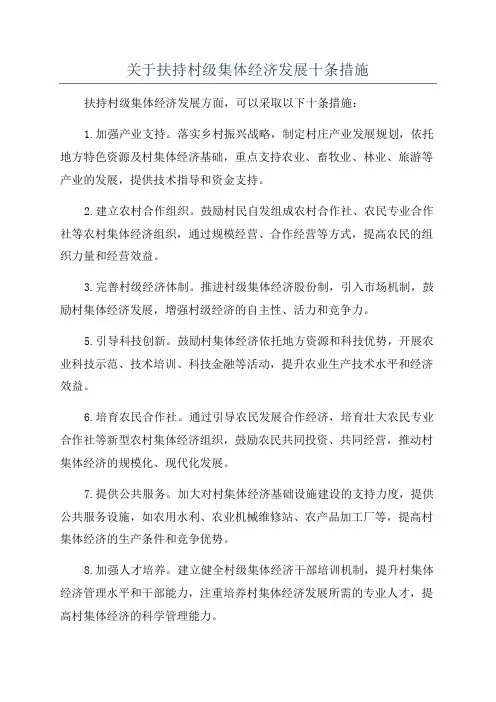 关于扶持村级集体经济发展十条措施