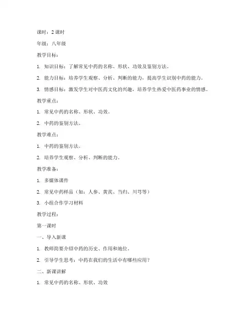 常用中药识别教案模板范文