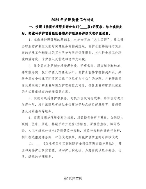 2024年护理质量工作计划（五篇）