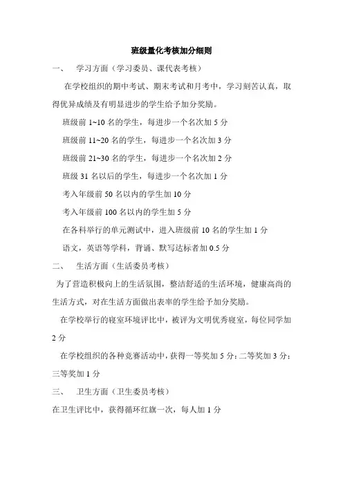 班级量化考核加分细则