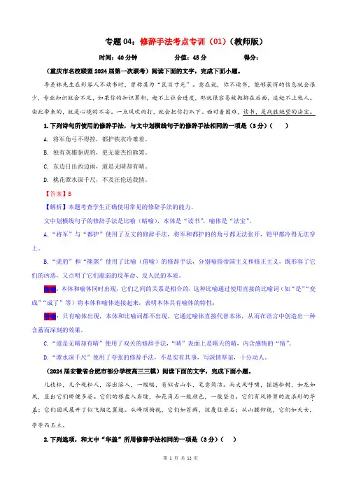 修辞手法考点专训(教师版)