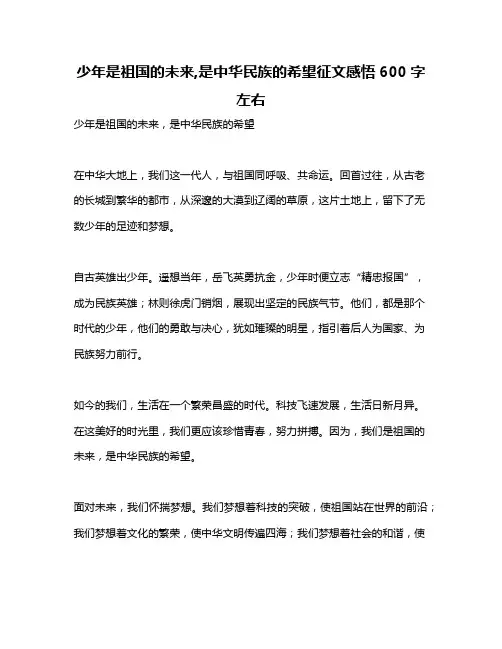 少年是祖国的未来,是中华民族的希望征文感悟600字左右