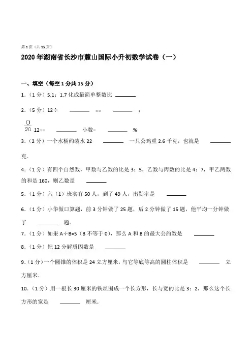 湖南省长沙市麓山国际小升初数学试卷和答案(一)