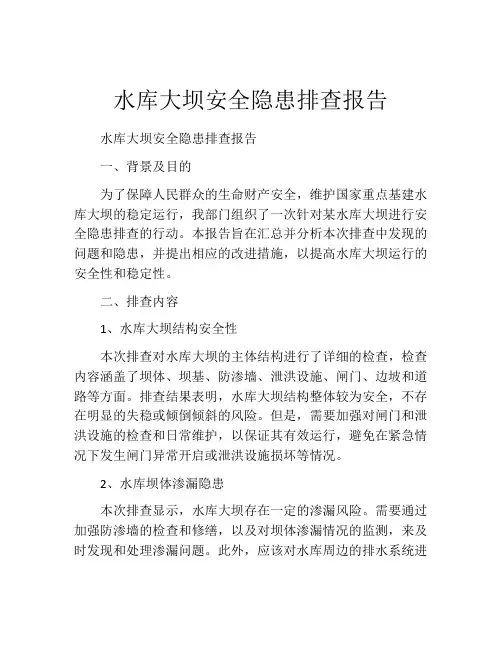 水库大坝安全隐患排查报告