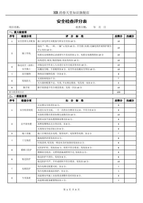 安全检查评分表
