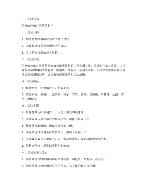 植物细胞_制作实验报告