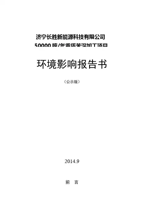2019济宁市环境保护局关于济宁长胜新能源科技有限公司50000吨年重质苯深加工项目环境影响评价报告全本