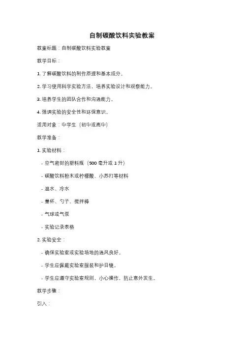 自制碳酸饮料实验教案