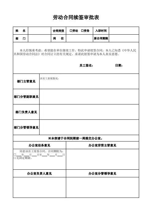 劳动合同续签审批表