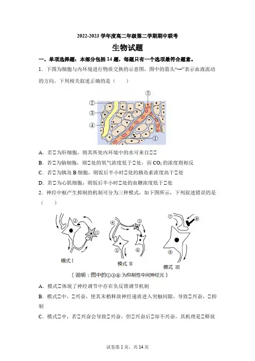 江苏省盐城市三校(盐城一中、亭湖高中、大丰中学)2022-2023学年高二下学期期中联考生物试题