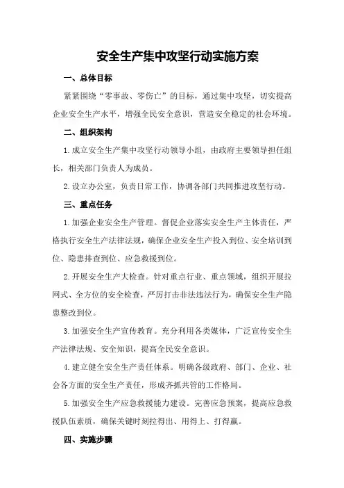 安全生产集中攻坚行动实施方案