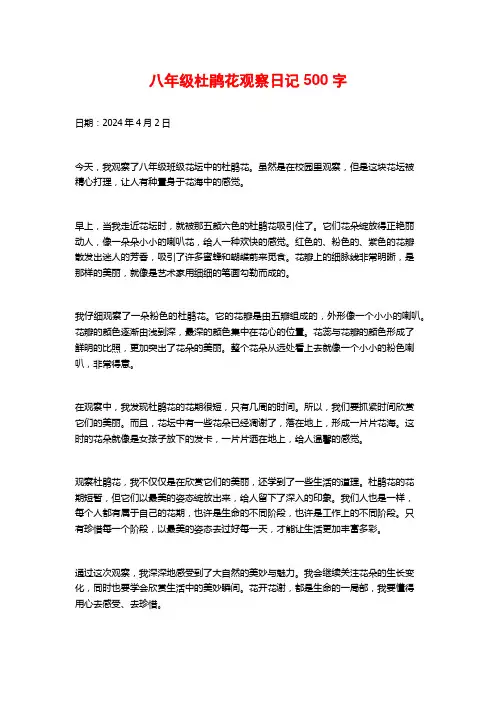 八年级杜鹃花观察日记500字