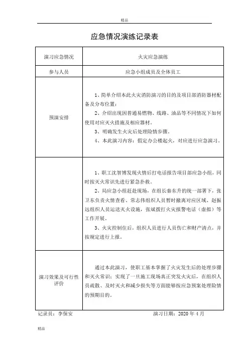 应急情况演练记录表