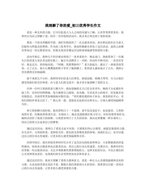 我理解了你的爱_初三优秀学生作文