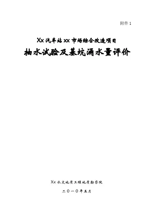 xx工程项目 抽水试验报告