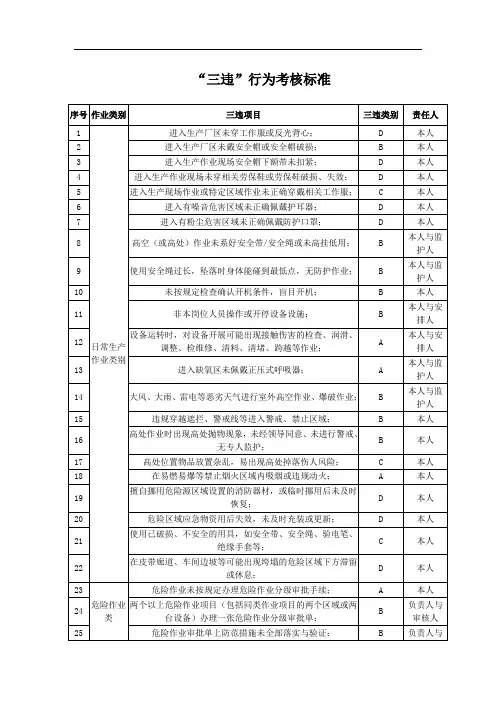 “三违”行为考核标准
