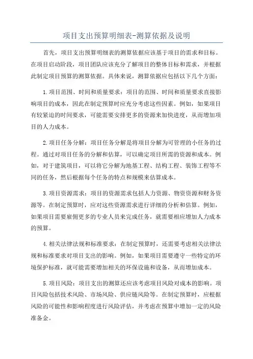 项目支出预算明细表-测算依据及说明